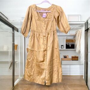 NWT NEW Calypso (Christiane Celle) Gold/Taupe Shimmer Linda Silk Dress. Small